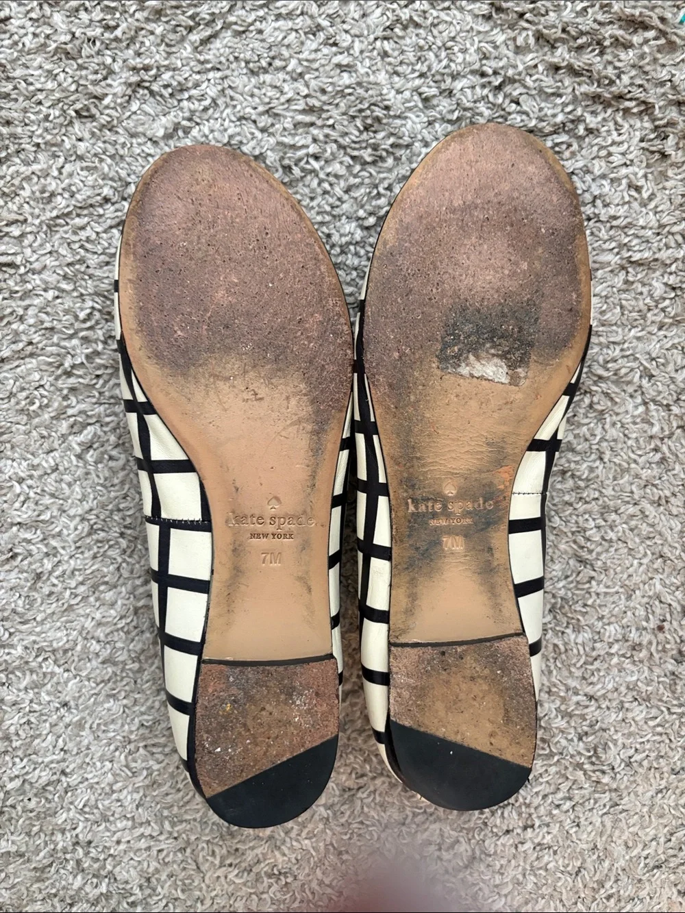 kate spade Ivory and Black Grid Ballet Flats with Pink Insole